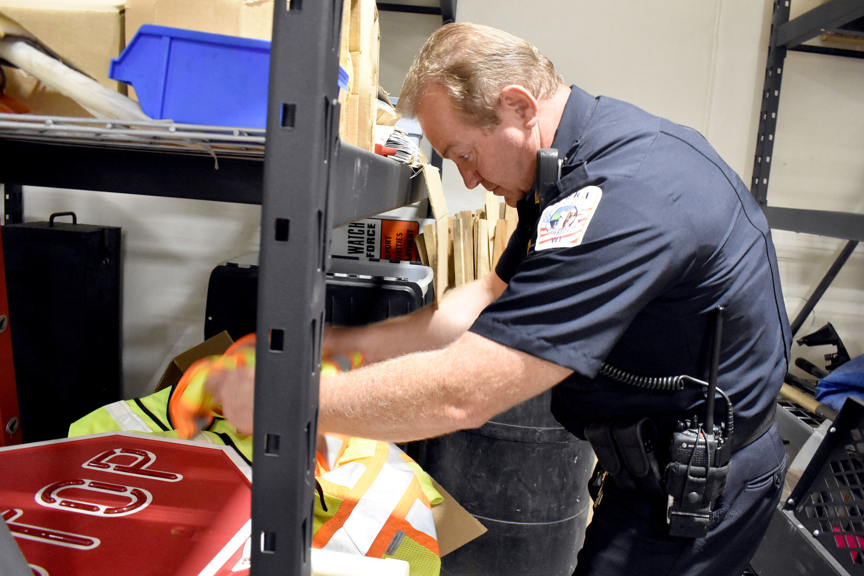 Captain Sinden organizes safety gear